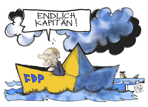 Cartoon: FDP (medium) by Kostas Koufogiorgos tagged fdp,lindner,parteitag,kapitän,schiff,partei,karikatur,koufogiorgos,fdp,lindner,parteitag,kapitän,schiff,partei,karikatur,koufogiorgos