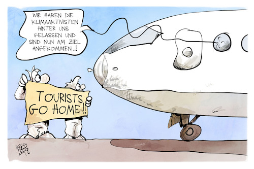 Cartoon: Flugreisen (medium) by Kostas Koufogiorgos tagged karikatur,koufogiorgos,flug,reise,tourismus,flugzeug,klimakleber,letzte,generation,landebahn,karikatur,koufogiorgos,flug,reise,tourismus,flugzeug,klimakleber,letzte,generation,landebahn