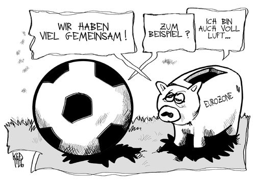 Cartoon: Fußball und Eurozone (medium) by Kostas Koufogiorgos tagged fussball,euro,zone,sparschwein,luft,ball,europa,meisterschaft,schulden,krise,karikatur,kostas,koufogiorgos