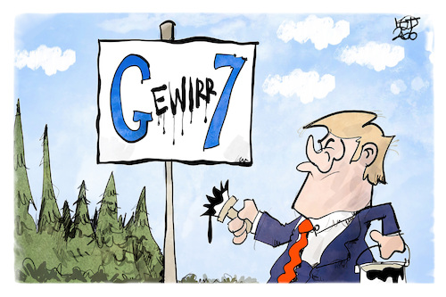 Cartoon: G7-Gipfel in Kanada (medium) by Kostas Koufogiorgos tagged karikatur,koufogiorgos,trump,g7,gewirr,karikatur,koufogiorgos,trump,g7,gewirr