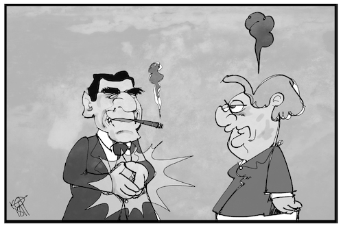 Cartoon: Gerhard Schröder (medium) by Kostas Koufogiorgos tagged karikatur,koufogiorgos,illustration,cartoon,schröder,merkel,rache,raute,politik,kanzler,karikatur,koufogiorgos,illustration,cartoon,schröder,merkel,rache,raute,politik,kanzler