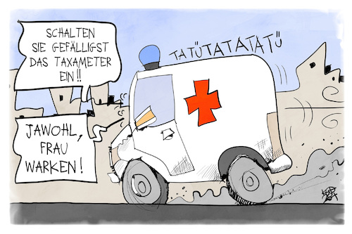 Cartoon: Gesundheitskosten (medium) by Kostas Koufogiorgos tagged karikatur,koufogiorgos,gesundheitskosten,sparmaßnahmen,rettungswagen,taxameter,warken,karikatur,koufogiorgos,gesundheitskosten,sparmaßnahmen,rettungswagen,taxameter,warken