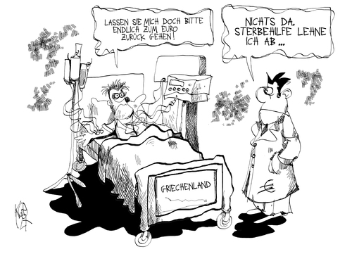 Cartoon: Griechenland (medium) by Kostas Koufogiorgos tagged koufogiorgos,kostas,karikatur,krankenhaus,arzt,krise,schulden,euro,sterbehilfe,griechenland