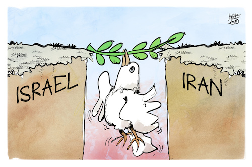 Cartoon: Hängepartie im Nahen Osten (medium) by Kostas Koufogiorgos tagged karikatur,koufogiorgos,israel,iran,frieden,hängepartie,karikatur,koufogiorgos,israel,iran,frieden,hängepartie