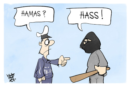 Cartoon: Hamas und Hass (medium) by Kostas Koufogiorgos tagged karikatur,koufogiorgos,hamas,hass,polizei,demonstration,gewalt,karikatur,koufogiorgos,hamas,hass,polizei,demonstration,gewalt