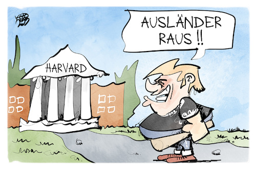 Cartoon: Harvard (medium) by Kostas Koufogiorgos tagged karikatur,koufogiorgos,trump,ausländer,harvard,universität,bildung,extremismus,usa,karikatur,koufogiorgos,trump,ausländer,harvard,universität,bildung,extremismus,usa