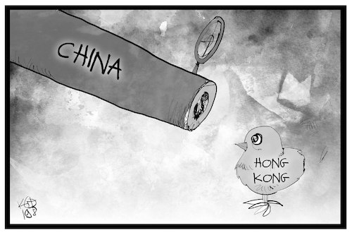 Cartoon: Hongkong (medium) by Kostas Koufogiorgos tagged karikatur,koufogiorgos,illustration,cartoon,hongkong,kanone,spatz,protest,gewalt,karikatur,koufogiorgos,illustration,cartoon,hongkong,kanone,spatz,protest,gewalt