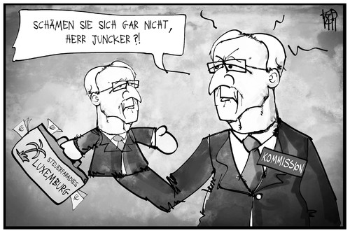 Cartoon: Juncker vs. Juncker (medium) by Kostas Koufogiorgos tagged karikatur,koufogiorgos,illustration,cartoon,juncker,handpuppe,eu,kommission,luxemburg,steuerparadies,schwarzgeld,ermittlung,wirtschaft,karikatur,koufogiorgos,illustration,cartoon,juncker,handpuppe,eu,kommission,luxemburg,steuerparadies,schwarzgeld,ermittlung,wirtschaft