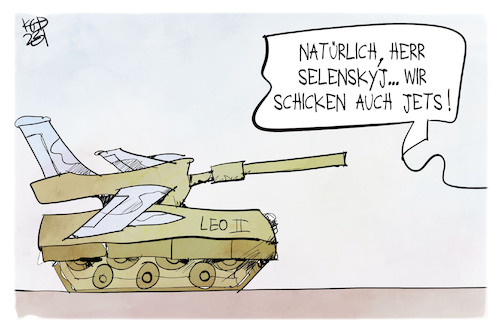 Cartoon: Kampfjets (medium) by Kostas Koufogiorgos tagged karikatur,koufogiorgos,kampfjet,leopard,panzer,ukraine,karikatur,koufogiorgos,kampfjet,leopard,panzer,ukraine