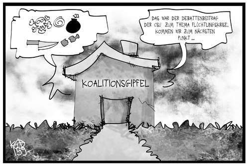 Cartoon: Koalitionsgipfel (medium) by Kostas Koufogiorgos tagged karikatur,koufogiorgos,illustration,cartoon,koalitionsgipfel,groko,regierung,koalition,csu,cdu,spd,flüchtlingskrise,debatte,streit,fluch,fluchen,flüchtlingsproblematik,karikatur,koufogiorgos,illustration,cartoon,koalitionsgipfel,groko,regierung,koalition,csu,cdu,spd,flüchtlingskrise,debatte,streit,fluch,fluchen,flüchtlingsproblematik