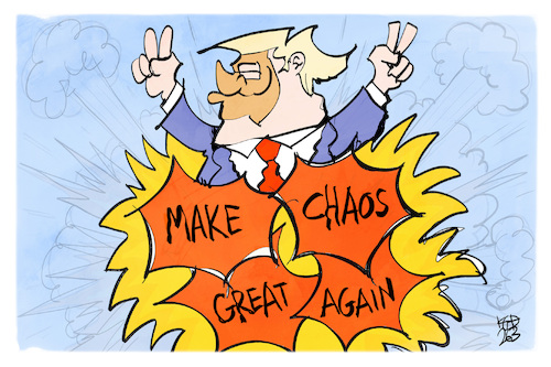 Cartoon: Make Chaos Great Again (medium) by Kostas Koufogiorgos tagged karikatur,koufogiorgos,maga,trump,usa,krieg,chaos,bombe,knall,iran,karikatur,koufogiorgos,maga,trump,usa,krieg,chaos,bombe,knall,iran