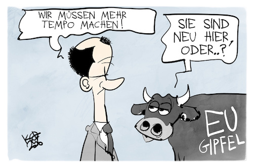 Cartoon: Merz bei seinem ersten EU-Gipfel (medium) by Kostas Koufogiorgos tagged karikatur,koufogiorgos,merz,eu,stier,karikatur,koufogiorgos,merz,eu,stier