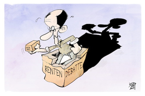 Cartoon: Merz in der Sackgasse (medium) by Kostas Koufogiorgos tagged karikatur,koufogiorgos,merz,sackgasse,mauer,rentendebatte,karikatur,koufogiorgos,merz,sackgasse,mauer,rentendebatte