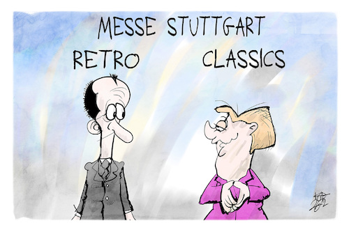 Cartoon: Messe Stuttgart (medium) by Kostas Koufogiorgos tagged karikatur,koufogiorgos,messe,stuttgart,merz,merkel,retro,classics,karikatur,koufogiorgos,messe,stuttgart,merz,merkel,retro,classics