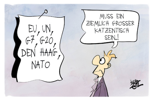 Cartoon: Münchner Sicherheitskonferenz (medium) by Kostas Koufogiorgos tagged karikatur,koufogiorgos,sicherheitskonferenz,katzentisch,karikatur,koufogiorgos,sicherheitskonferenz,katzentisch