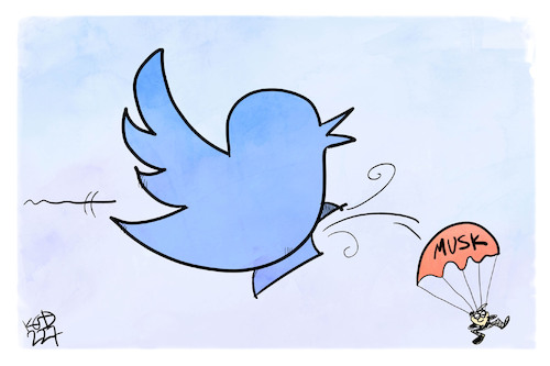 Cartoon: Musk springt ab (medium) by Kostas Koufogiorgos tagged karikatur,koufogiorgos,musk,twitter,social,media,absprung,karikatur,koufogiorgos,musk,twitter,social,media,absprung