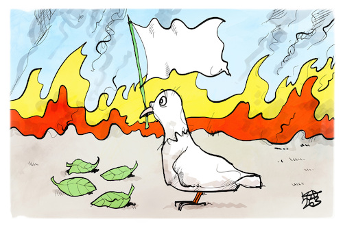 Cartoon: Nahaost-Krieg (medium) by Kostas Koufogiorgos tagged karikatur,koufogiorgos,friedenstaube,kapitulation,weiß,fahne,nahost,iran,feuer,krieg,angriff,karikatur,koufogiorgos,friedenstaube,kapitulation,weiß,fahne,nahost,iran,feuer,krieg,angriff