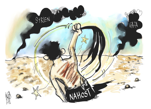 Cartoon: Nahost-Konflikt (medium) by Kostas Koufogiorgos tagged nahost,syrien,gaza,konflikt,krieg,geisselung,unruhe,karikatur,kostas,koufogiorgos,nahost,syrien,gaza,konflikt,krieg,geisselung,unruhe,karikatur,kostas,koufogiorgos