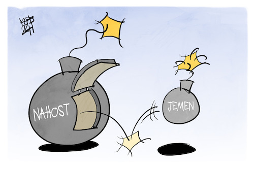 Cartoon: Nahost-Konflikt (medium) by Kostas Koufogiorgos tagged karikatur,koufogiorgos,nahost,huthi,terrorismus,bombe,krieg,konflikt,karikatur,koufogiorgos,nahost,huthi,terrorismus,bombe,krieg,konflikt