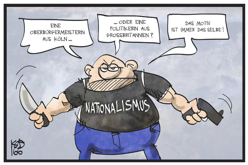 Cartoon: Nationalismus (medium) by Kostas Koufogiorgos tagged karikatur,koufogiorgos,illustration,cartoon,nationalismus,attentat,reker,cox,köln,oberbürgermeisterin,uk,labour,grossbritannien,karikatur,koufogiorgos,illustration,cartoon,nationalismus,attentat,reker,cox,köln,oberbürgermeisterin,uk,labour,grossbritannien