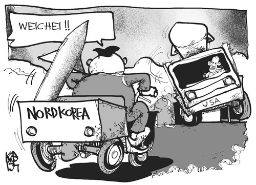Cartoon: Nordkorea-USA (medium) by Kostas Koufogiorgos tagged usa,nordkorea,kim,jon,un,obama,rakete,atomwaffen,krieg,konflikt,korea,raketentest,rüstung,karikatur,kostas,koufogiorgos,usa,nordkorea,kim,jon,un,obama,rakete,atomwaffen,krieg,konflikt,korea,raketentest,rüstung,karikatur,kostas,koufogiorgos