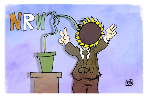 Cartoon: NRW-Sieger (medium) by Kostas Koufogiorgos tagged karikatur,koufogiorgos,nrw,gruene,cdu,sonnenblumen,wahlsieg,landtagswahl,karikatur,koufogiorgos,nrw,gruene,cdu,sonnenblumen,wahlsieg,landtagswahl
