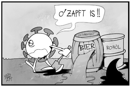 Cartoon: O zapft is! (medium) by Kostas Koufogiorgos tagged karikatur,koufogiorgos,illustration,cartoon,oktoberfest,öl,ölpreis,corona,pandemie,ozapftis,lockdown,wirtschaft,karikatur,koufogiorgos,illustration,cartoon,oktoberfest,öl,ölpreis,corona,pandemie,ozapftis,lockdown,wirtschaft