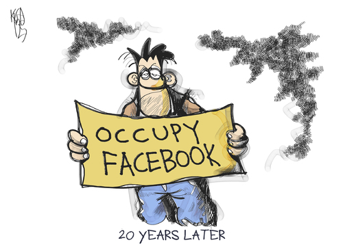 Cartoon: occupy Facebook (medium) by Kostas Koufogiorgos tagged facebook,stock,market,economy,social,network,cartoon,koufogiorgos,facebook,börse,occupy
