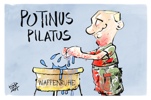 Cartoon: Oster-Waffenruhe (medium) by Kostas Koufogiorgos tagged karikatur,koufogiorgos,ostern,waffenruhe,pilatus,putinus,unschuld,christentum,symbol,karikatur,koufogiorgos,ostern,waffenruhe,pilatus,putinus,unschuld,christentum,symbol