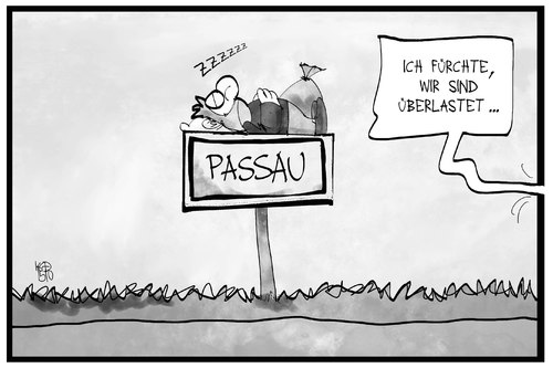 Cartoon: Passau (medium) by Kostas Koufogiorgos tagged karikatur,koufogiorgos,illustration,cartoon,passau,flüchtling,flüchtlingskrise,überlastung,bayern,politik,karikatur,koufogiorgos,illustration,cartoon,passau,flüchtling,flüchtlingskrise,überlastung,bayern,politik