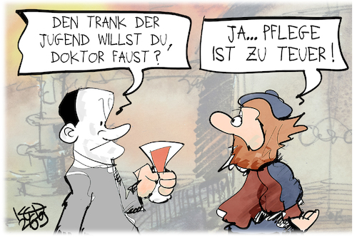 Cartoon: Pflege wird teuer (medium) by Kostas Koufogiorgos tagged karikatur,koufogiorgos,mephisto,faust,goethe,pflege,alter,kosten,jugend,karikatur,koufogiorgos,mephisto,faust,goethe,pflege,alter,kosten,jugend