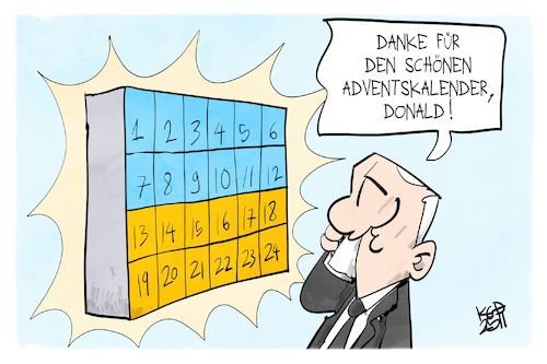 Cartoon: Putins Adventskalender (medium) by Kostas Koufogiorgos tagged karikatur,koufogiorgos,putin,adventskalender,trump,ukraine,krieg,advent,karikatur,koufogiorgos,putin,adventskalender,trump,ukraine,krieg,advent