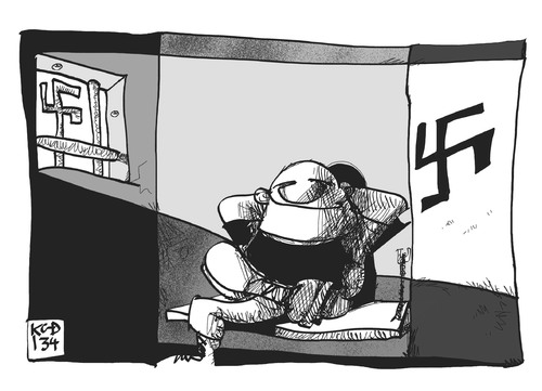 Cartoon: Rechtsextremismus (medium) by Kostas Koufogiorgos tagged rechtsextremismus,neonazi,netzwerk,gefängnis,nsu,zelle,häftling,karikatur,kostas,koufogiorgos,rechtsextremismus,neonazi,netzwerk,gefängnis,nsu,zelle,häftling,karikatur,kostas,koufogiorgos