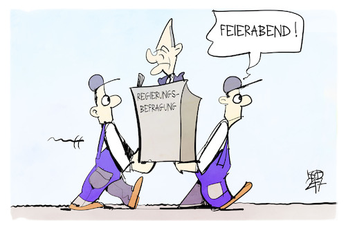 Cartoon: Regierungsbefragung (medium) by Kostas Koufogiorgos tagged karikatur,koufogiorgos,scholz,regierung,befragung,feierabend,karikatur,koufogiorgos,scholz,regierung,befragung,feierabend