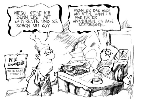 Cartoon: Renteneintrittsalter (medium) by Kostas Koufogiorgos tagged merkel,rente,eintritt,griechenland,deutschland,europa,eu