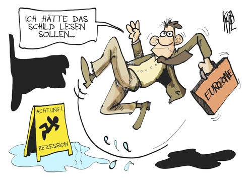 Cartoon: Achtung Rezession! (medium) by Kostas Koufogiorgos tagged koufogiorgos,kostas,karikatur,europa,krise,schulden,euro,wirtschaft,rezession,rezession,wirtschaft,euro,schulden,krise,europa,karikatur,kostas,koufogiorgos