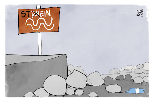 Cartoon: Rhein auf dem Trockenen (medium) by Kostas Koufogiorgos tagged karikatur,koufogiorgos,rhein,fluss,stein,trockenheit,duerre,karikatur,koufogiorgos,rhein,fluss,stein,trockenheit,duerre