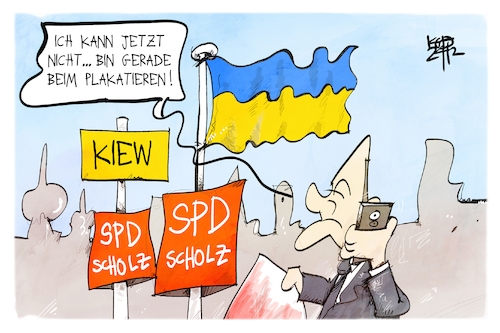 Cartoon: Scholz in Kiew (medium) by Kostas Koufogiorgos tagged karikatur,koufogiorgos,kiew,ukraine,scholz,spd,wahlkampf,plakat,karikatur,koufogiorgos,kiew,ukraine,scholz,spd,wahlkampf,plakat