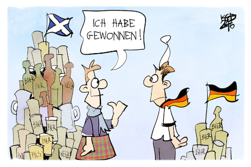 Cartoon: Schottland gegen Deutschland (medium) by Kostas Koufogiorgos tagged karikatur,koufogiorgos,schottland,deutschland,em,bier,gewinner,alkohol,karikatur,koufogiorgos,schottland,deutschland,em,bier,gewinner,alkohol