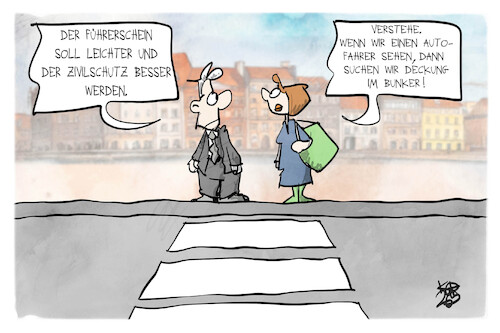 Cartoon: Schutz vor Autofahrern (medium) by Kostas Koufogiorgos tagged karikatur,koufogiorgos,autofahrer,bunker,schutz,fuehrerschein,verkehr,karikatur,koufogiorgos,autofahrer,bunker,schutz,fuehrerschein,verkehr