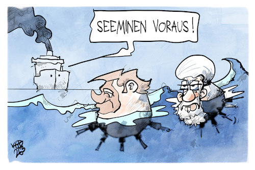 Cartoon: Seeminen (medium) by Kostas Koufogiorgos tagged karikatur,koufogiorgos,seeminen,strasse,hormus,mullah,trump,schiff,gefahr,karikatur,koufogiorgos,seeminen,strasse,hormus,mullah,trump,schiff,gefahr