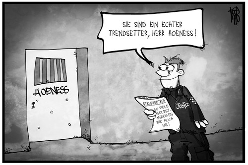 Cartoon: Selbstanzeiger (medium) by Kostas Koufogiorgos tagged karikatur,koufogiorgos,illustration,cartoon,hoeness,gefängnis,steuerbetrug,trendsetter,selbstanzeige,justiz,politik,karikatur,koufogiorgos,illustration,cartoon,hoeness,gefängnis,steuerbetrug,trendsetter,selbstanzeige,justiz,politik