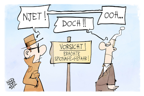Cartoon: Spionagegefahr (medium) by Kostas Koufogiorgos tagged karikatur,koufogiorgos,spionage,gefahr,mad,michel,agent,russland,njet,karikatur,koufogiorgos,spionage,gefahr,mad,michel,agent,russland,njet