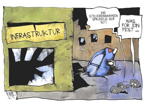 Cartoon: Steuereinnahmen (medium) by Kostas Koufogiorgos tagged deutschland,steuereinnahmen,infrastruktur,geld,wirtschaft,karikatur,koufogiorgos,deutschland,steuereinnahmen,infrastruktur,geld,wirtschaft,karikatur,koufogiorgos