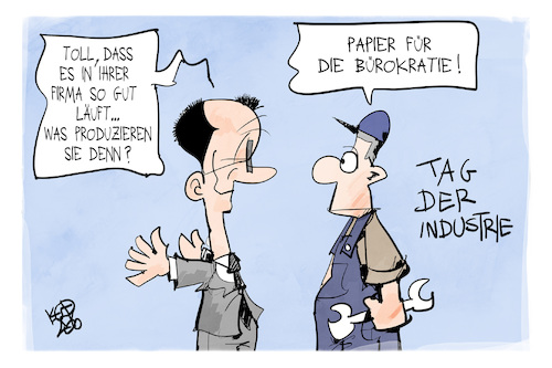 Cartoon: Tag der Industrie (medium) by Kostas Koufogiorgos tagged karikatur,koufogiorgos,merz,industrie,bürokratie,produktion,karikatur,koufogiorgos,merz,industrie,bürokratie,produktion