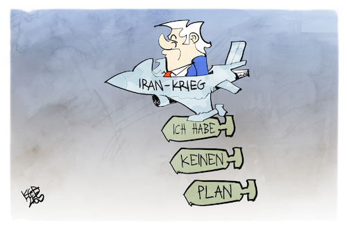Cartoon: Trumps Iran-Krieg (medium) by Kostas Koufogiorgos tagged karikatur,koufogiorgos,trump,iran,krieg,plan,bombe,planlos,karikatur,koufogiorgos,trump,iran,krieg,plan,bombe,planlos