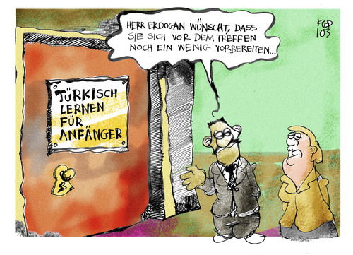 Cartoon: Türkisch für Anfänger (medium) by Kostas Koufogiorgos tagged cdu,rüttgers,tillich,sponsoring,spenden,westfalen,sachsen,nrw,geld,industrie,wirtschaft,lottogewinn