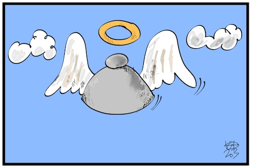 Cartoon: Uderzo (medium) by Kostas Koufogiorgos tagged uderzo,asterix,tod,flügel,gallier,himmel,engel,koufogiorgos,karikatur,illustration,cartoon,uderzo