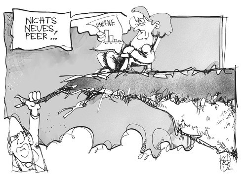 Cartoon: Umfrage (medium) by Kostas Koufogiorgos tagged umfrage,bundestag,merkel,steinbrück,spd,cdu,sonntagsfrage,karikatur,kostas,koufogiorgos,umfrage,bundestag,merkel,steinbrück,spd,cdu,sonntagsfrage,karikatur,kostas,koufogiorgos