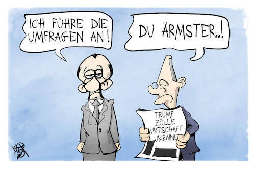 Cartoon: Umfragen (medium) by Kostas Koufogiorgos tagged karikatur,koufogiorgos,umfrage,merz,scholz,wahl,herausforderungen,karikatur,koufogiorgos,umfrage,merz,scholz,wahl,herausforderungen